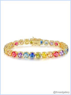 6.0mm Colored Cubic Zirconia Tennis Bracelet for Women 18K Gold Plated